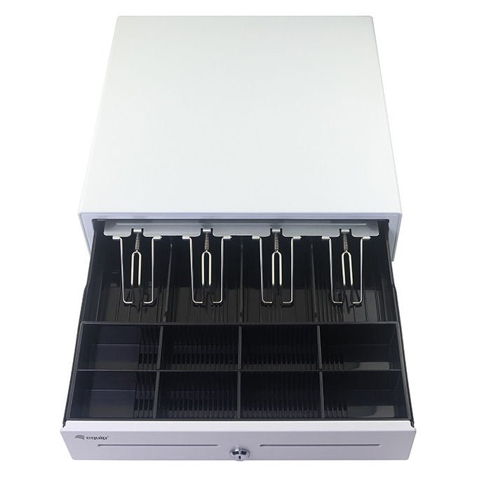 Equip Cassetto Registratore di Cassa Manuale Automatico 4 Scomparti Banconote 8 Slot Monete Bianco