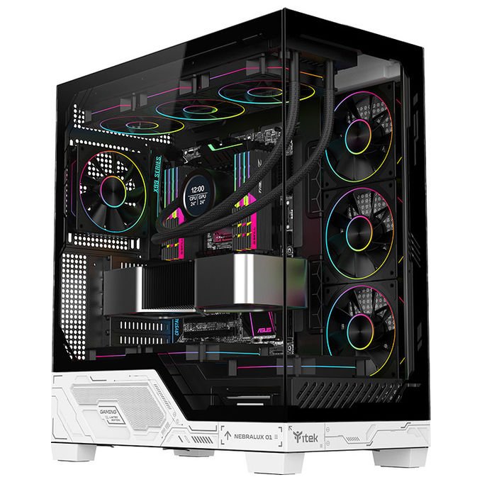 Itek Case PC Gaming Tower ATX Nebralux 01 Bianco-Nero Vetro Temperato ARGB