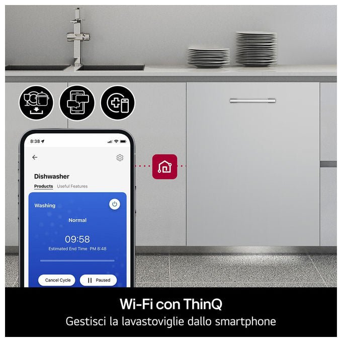 LG DB365TXS Lavastoviglie a Scomparsa Totale 14 Coperti Classe B Vapore Wi-Fi