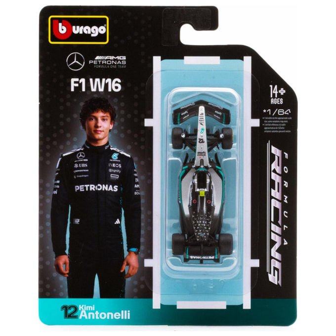 BBURAGO Mercedes-AMG F1 W16 2025 #12 Andrea Kimi Antonelli Scala 1:64 Replica in Metallo