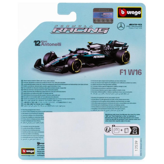 BBURAGO Mercedes-AMG F1 W16 2025 #12 Andrea Kimi Antonelli Scala 1:64 Replica in Metallo