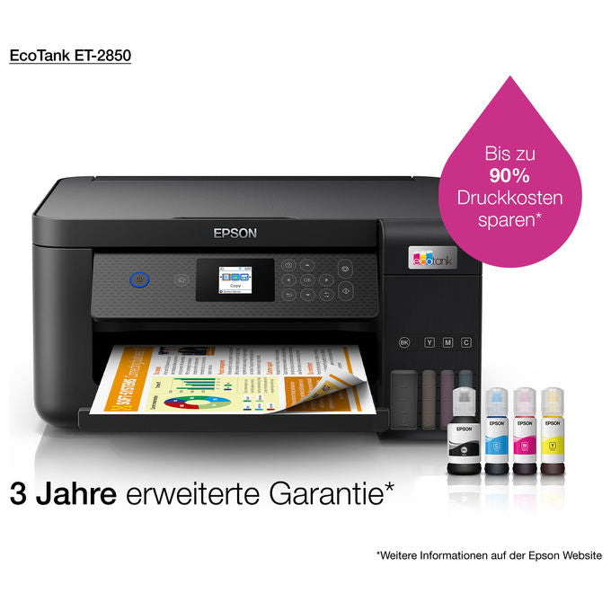 Epson EcoTank ET-2850, Stampante Multifunzione Inkjet A4, Serbatoi Ricaricabili, Wi-Fi