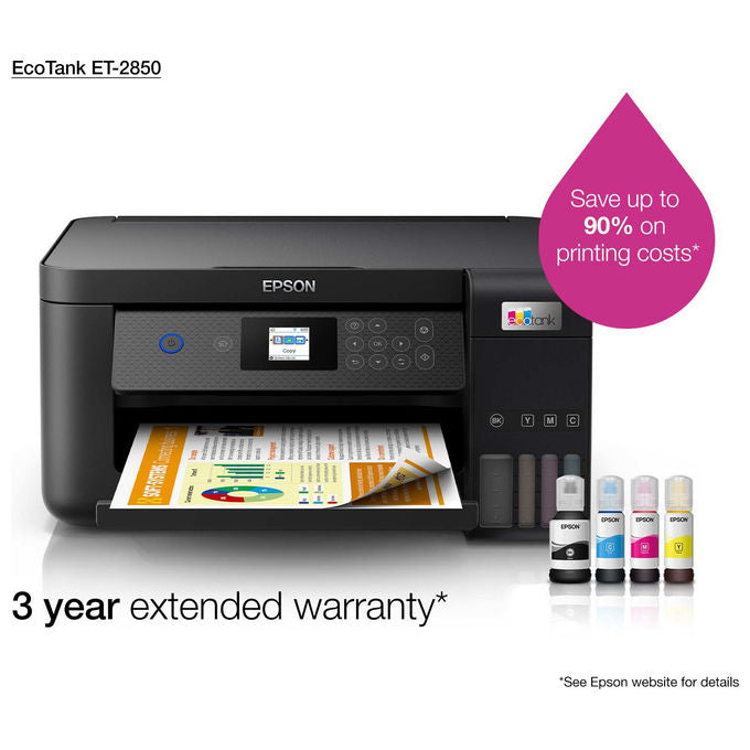 Epson EcoTank ET-2850, Stampante Multifunzione Inkjet A4, Serbatoi Ricaricabili, Wi-Fi