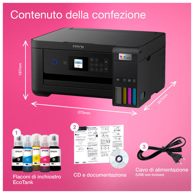 Epson EcoTank ET-2850, Stampante Multifunzione Inkjet A4, Serbatoi Ricaricabili, Wi-Fi