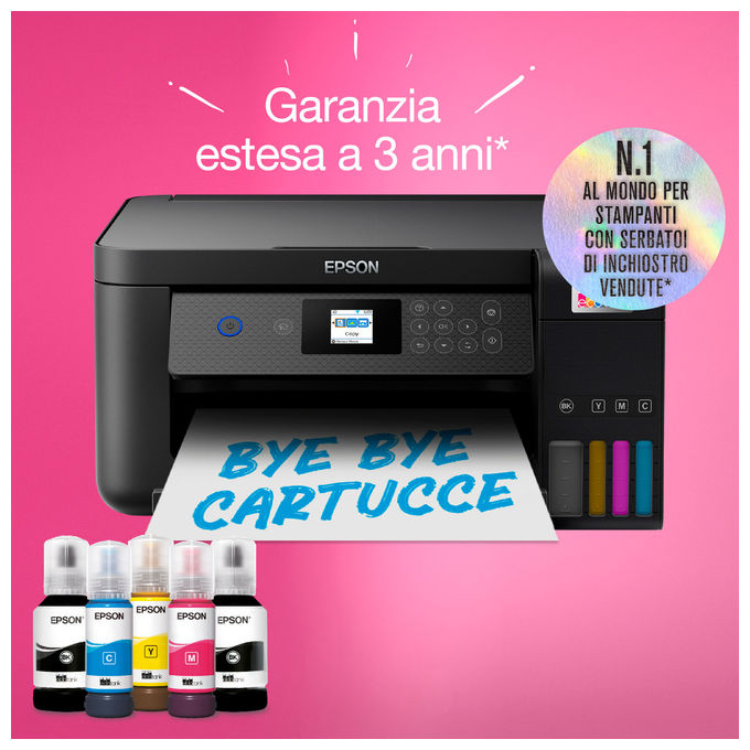 Epson EcoTank ET-2850, Stampante Multifunzione Inkjet A4, Serbatoi Ricaricabili, Wi-Fi