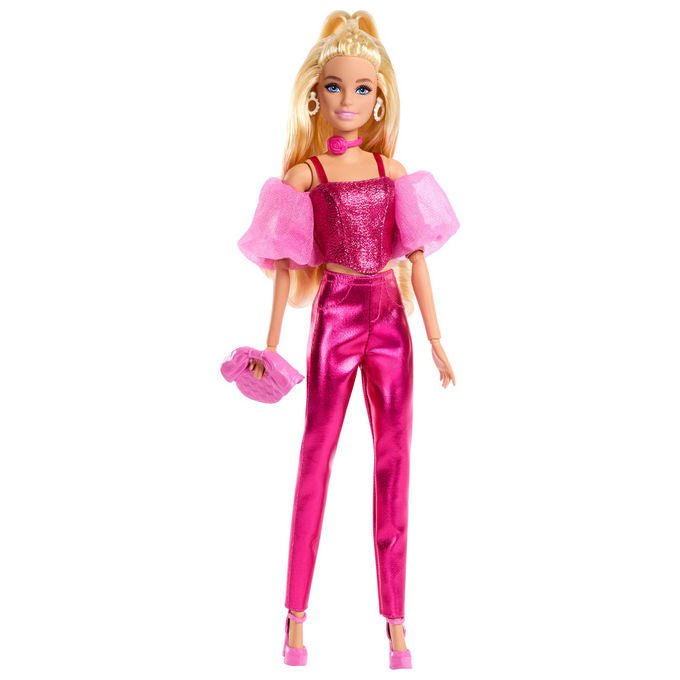 Barbie Bambola Fashionista Deluxe Metallic Bionda con Abito Rosa e Accessori