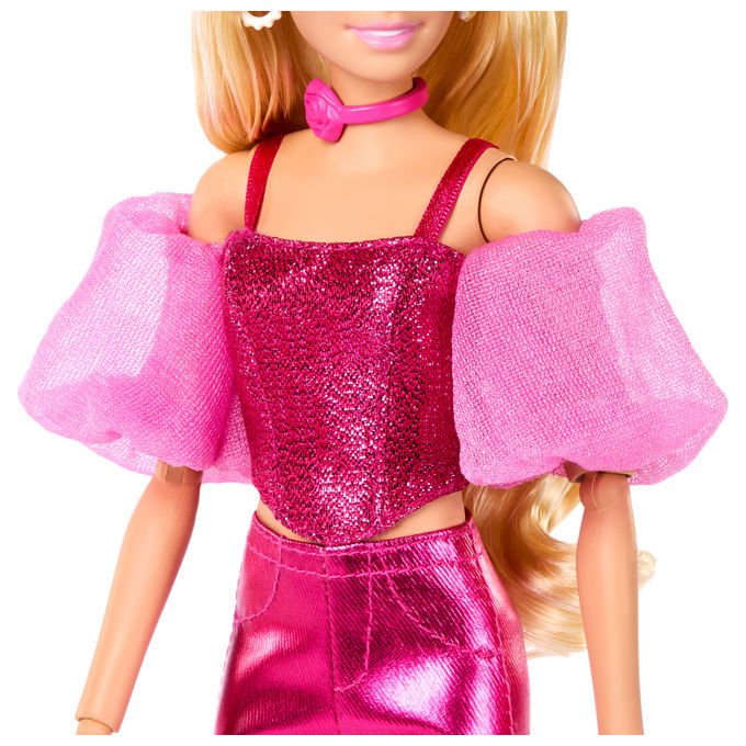 Barbie Bambola Fashionista Deluxe Metallic Bionda con Abito Rosa e Accessori