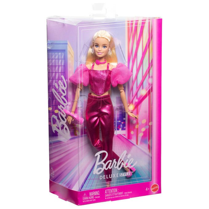 Barbie Bambola Fashionista Deluxe Metallic Bionda con Abito Rosa e Accessori