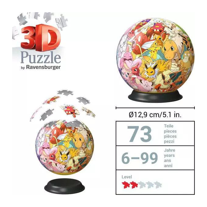 Ravensburger Puzzle 3D Pokémon Kanto Region Palla 73 Pezzi Cartoni