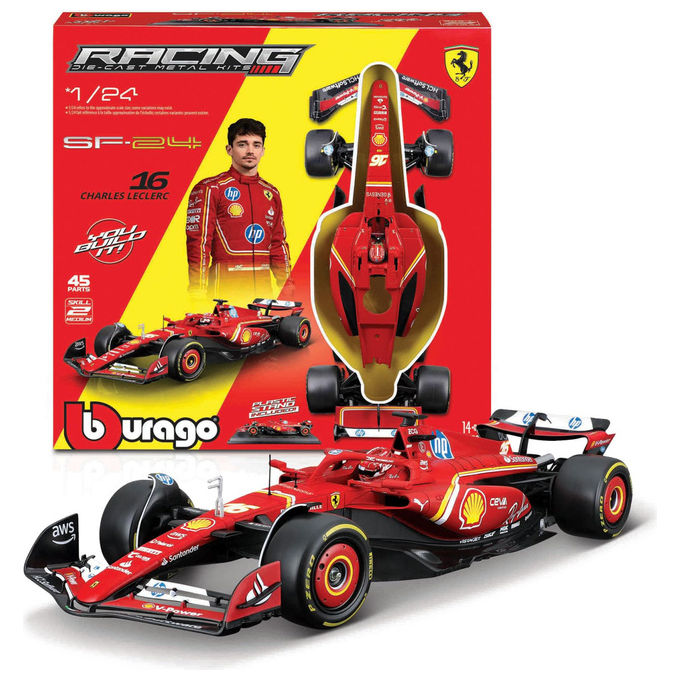 Bburago 18-26856 Kit di Montaggio Ferrari SF-24 16 Charles Leclerc F1 2024 Scala 1:24 45 Pezzi con Casco