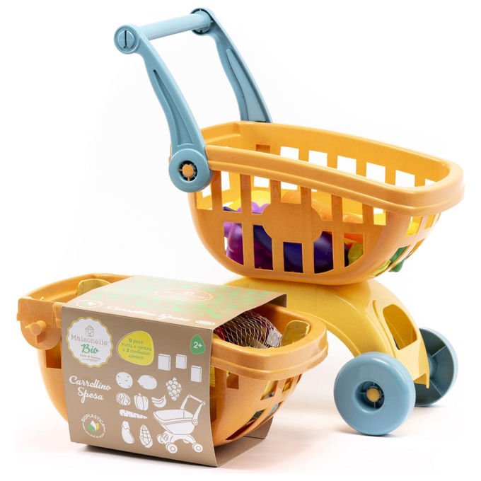 ODS Maisonelle Bio Carrellino Spesa Con 9 Pezzi e 3 Alimenti Giocattolo 31x19x17 cm
