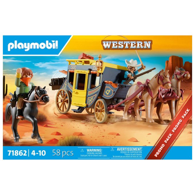 Playmobil Western Diligenza e Bandito del Far West Set da Gioco 71862
