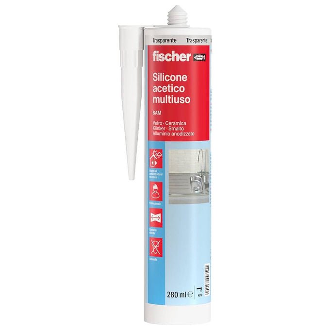 Fischer Sigillante Siliconico Acetico Trasparente Antimuffa 280 ml