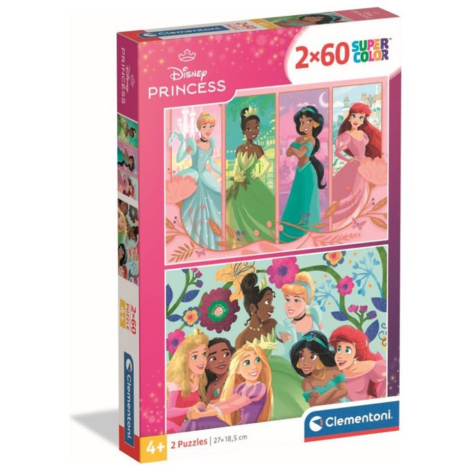 Clementoni Puzzle 2x60 Principesse Disney Super Color Unisex 4+ Anni