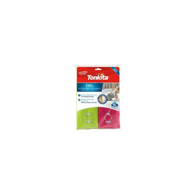 Tonkita Set Panni Pavimenti in Microfibra Verde e Rosso 50x40cm