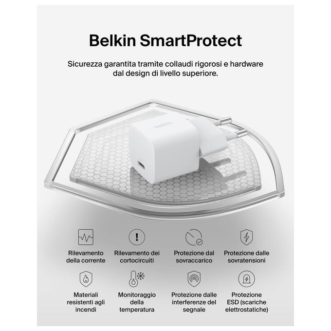 Belkin Caricatore USB-C 25W con Cavo Tipo C 60W Ricarica Rapida Bianco