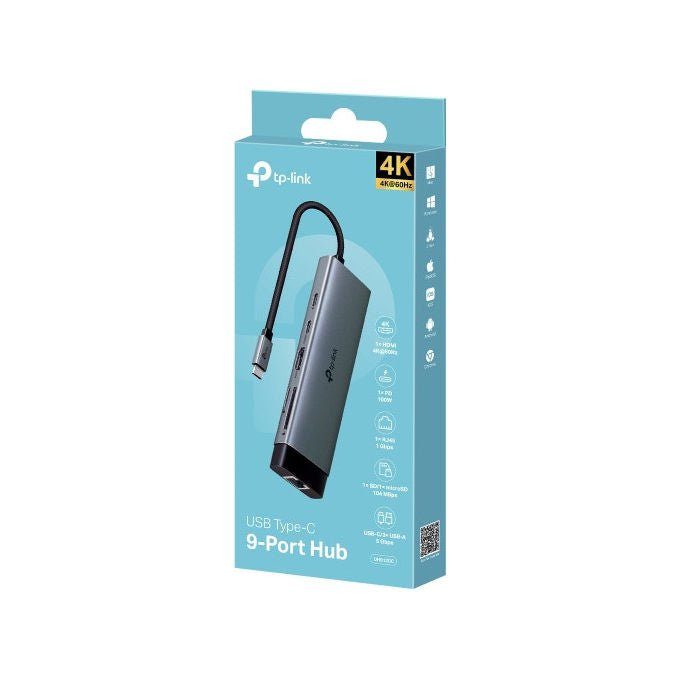 TP-Link Hub USB-C 9 in 1 5000 Mbit-s HDMI RJ-45 Grigio Scuro