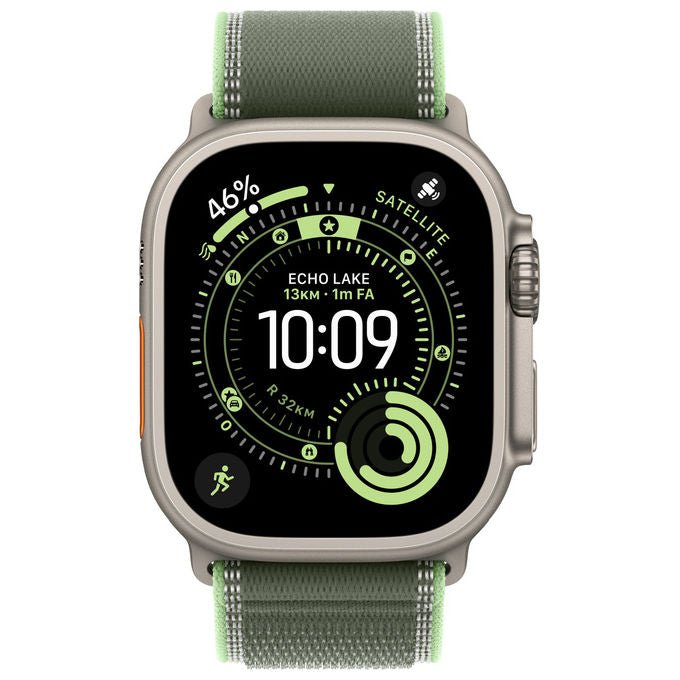 Apple Cinturino Trail Loop Verde Neon 49 mm M-L Titanio Naturale