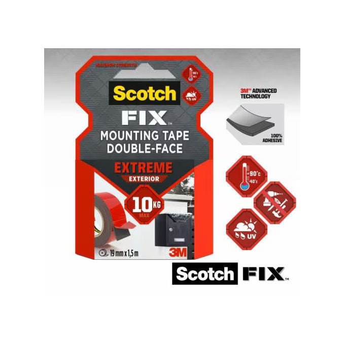 3M Nastro Biadesivo per Esterni Nero 1.5 m x 19 mm Extra Forte Resistente UV