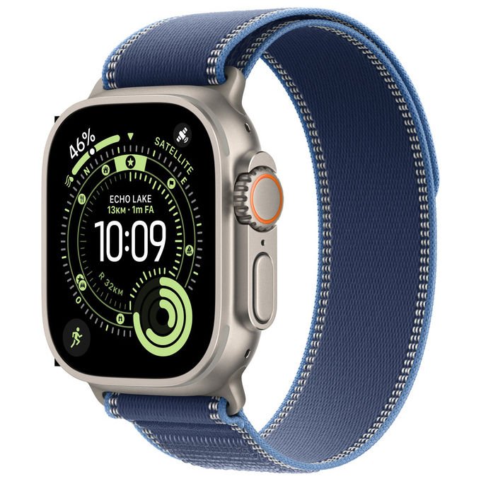 Apple Watch Ultra 3 GPS + Cellular 49mm cassa titanio Trail Loop Blu Blu Acceso S-M