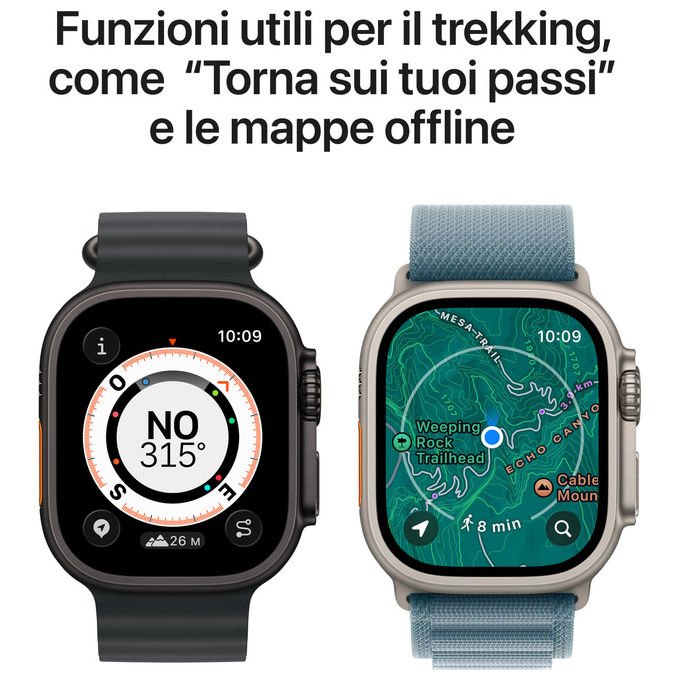 Apple Watch Ultra 3 GPS + Cellular 49mm cassa titanio Trail Loop Blu Blu Acceso S-M