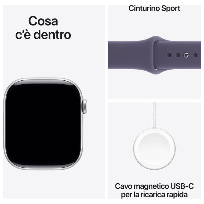 Apple Watch Series 11 GPS + Cellular 46mm Alluminio Argento Sport Band Viola Nebbia