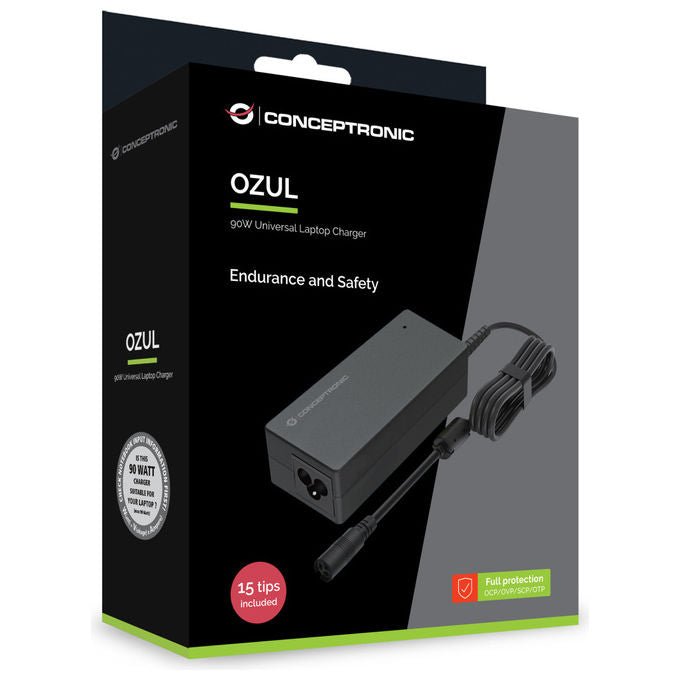 Conceptronic, Alimentatore Universale Notebook, 90W, 15 Connettori, Nero