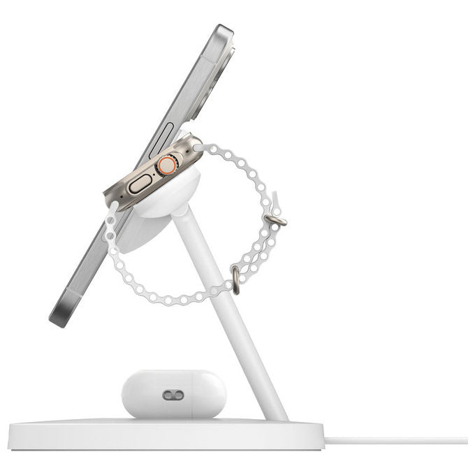 Belkin BoostCharge Pro Caricatore Wireless 3-in-1 Qi2 Ricarica Rapida Bianco per Smartphone Cuffie e Orologi