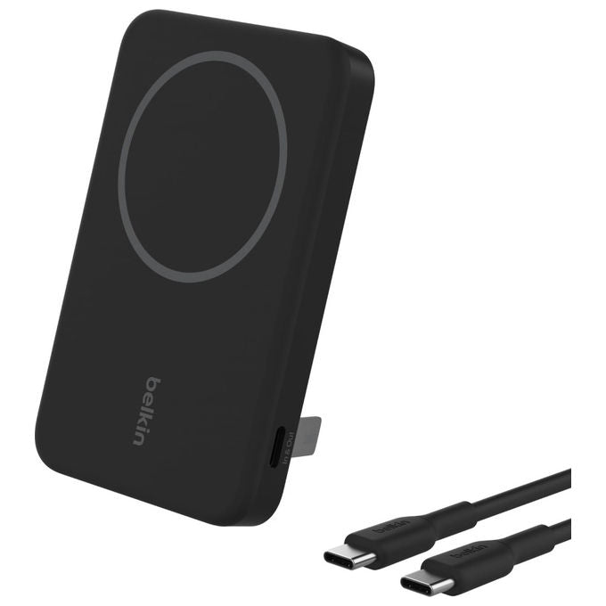 Belkin, Power Bank Magnetico Wireless Qi2, 5000mAh, Compatibile MagSafe, Supporto Integrato, Nero