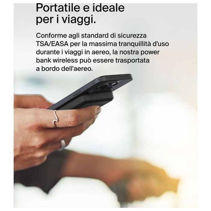Belkin, Power Bank Magnetico Wireless Qi2, 5000mAh, Compatibile MagSafe, Supporto Integrato, Nero