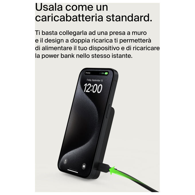 Belkin, Power Bank Magnetico Wireless Qi2, 5000mAh, Compatibile MagSafe, Supporto Integrato, Nero