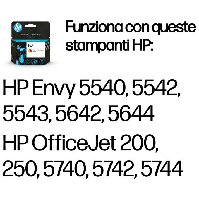 HP C2P06AE Cartuccia Inchiostro Originale Tricromia 62 165 pagine 4,5 ml colore Ciano Magenta Giallo