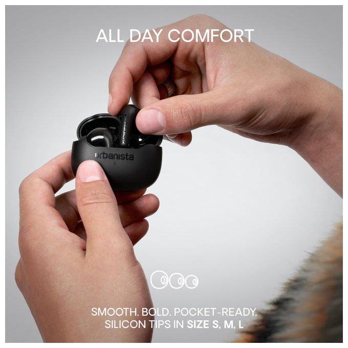 Urbanista, Cuffie In-Ear True Wireless Palermo con ANC, Autonomia 32h, Multipoint Bluetooth, IPX4 - Nero Midnight