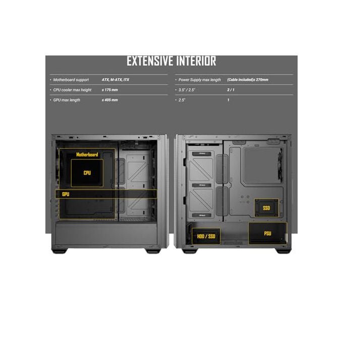 Antec P7 S, Case PC Mid-Tower, 4 Ventole PWM, Aspirazione Frontale a Doppia Rete Laterale, Supporto Radiatore 360 mm, Type-C 3.2 Gen 2