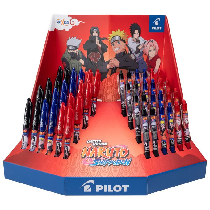 Pilot, Espositore da Banco, Frixion Ball e Clicker Naruto Limited Edition, 96 Pezzi, Colori Assortiti