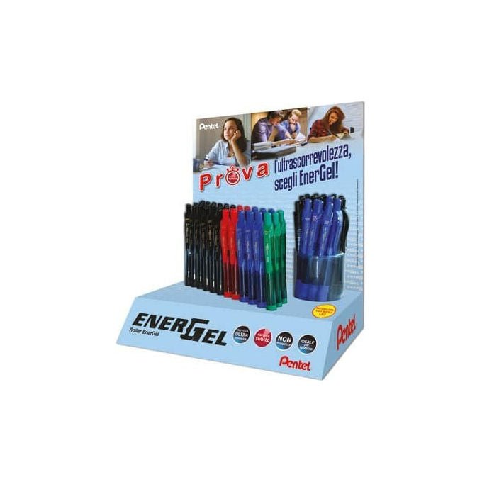 Pentel, Espositore da Banco, Penna Roller a Scatto, Colori Assortiti, Energel Bl107