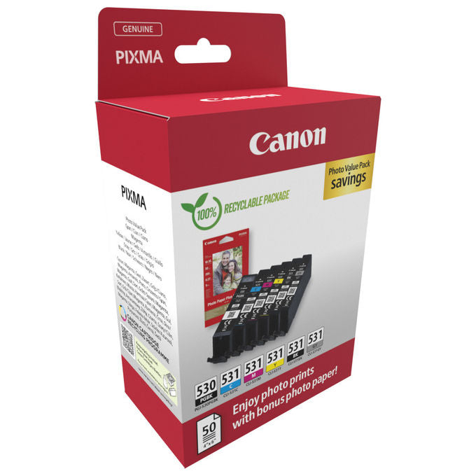 Canon 6117C004 Cartuccia d'Inchiostro PGI-530-CLI-531 PVP 6 pz Originale Nero Ciano Grigio Magenta Nero per Foto Giallo