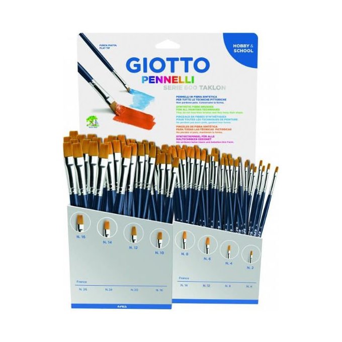 Giotto, Pennello per verniciare, Tonda, Espositore da 96 pezzi, Serie 600 Taklon, Misure assortite - Yeppon