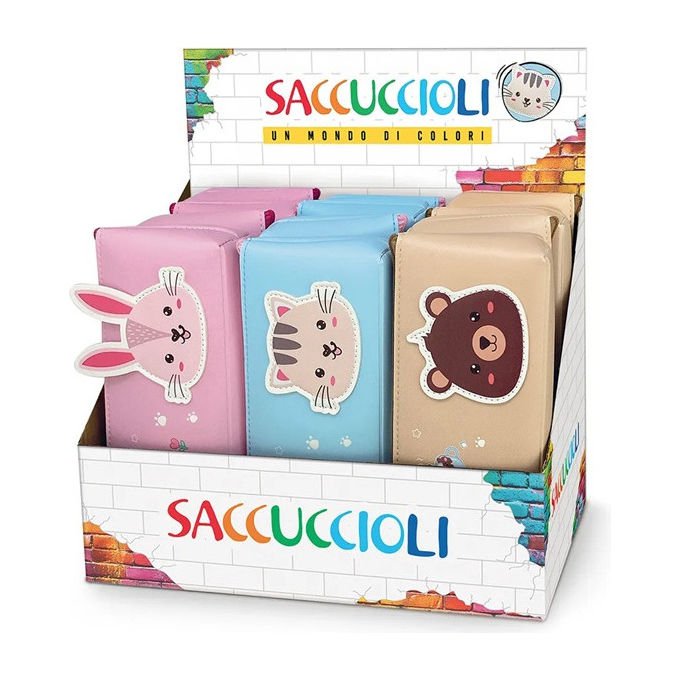 Lebez, Astuccio Portamatite in Poliuretano, Taschetta Cute Pets, Colori Assortiti, Espositore da 12 Pezzi