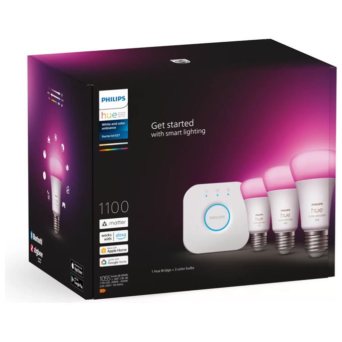 Philips Hue, Starter Kit, 3 Lampadine Smart E27, 75W, White and Color Ambiance