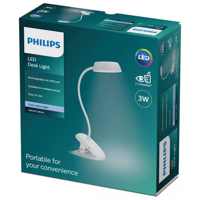 Philips 929003179707 Lampada da Scrivania a Morsetto LED Donutclip 3W Bianco
