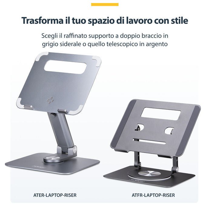 StarTech.com, Supporto PC Portatile con Base Girevole 360°, Regolabile in Altezza, Alluminio, Argento