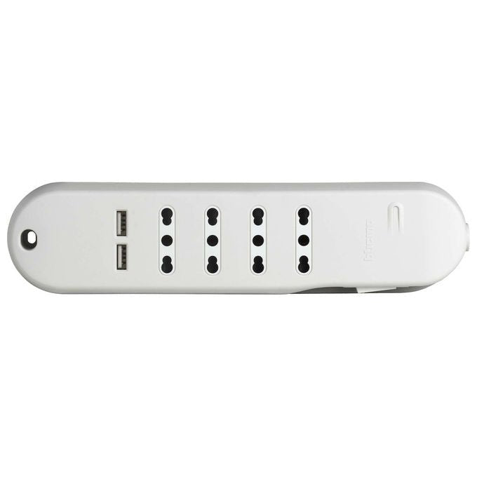 BTicino Slim, Prolunga Multipresa 4 Prese AC, 1.5m, Bianca con 2 USB