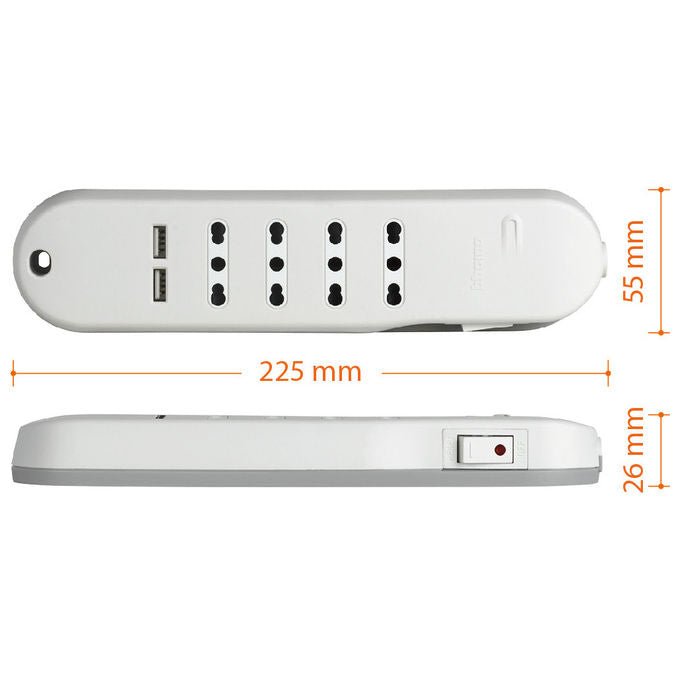 BTicino Slim, Prolunga Multipresa 4 Prese AC, 1.5m, Bianca con 2 USB
