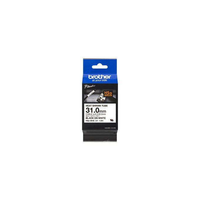 Brother Nastro per etichettatrice HSe-261E Tubo termoretraibile nero su bianco 31 mm x 15 m