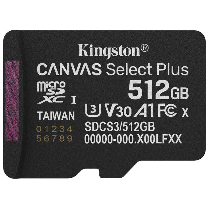 Kingston Technology, MicroSDXC 512GB Canvas Select Plus Gen3, 150R A1