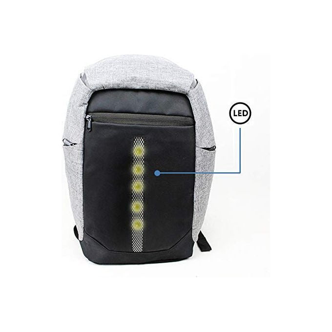 Silicon Tech Neo, Zaino Sportivo Antifurto con LED, 15.6'', Grigio, Impermeabile, con USB e Jack Cuffie