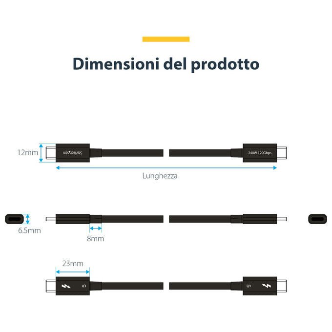 StarTech.com, Cavo Thunderbolt 5, 80 Gbps fino a 120 Gbps, 80 cm, 240 W PD, 8K 60 Hz