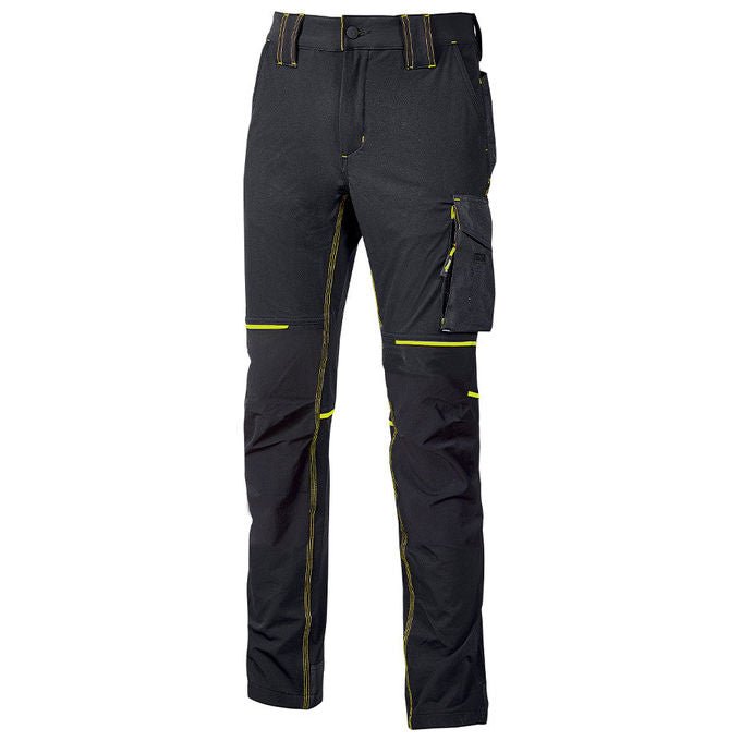 U - Power World, Pantaloni da Lavoro Multitasche Slim Fit, Nero - Yeppon