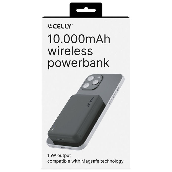 Celly, Powerbank Magnetico Wireless 15W, 10000 mAh, con USB - C 20W, Ricarica Rapida, MagSafe - Yeppon